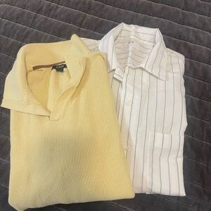 MENS BUNDLE Alfani Yellow Polo and UNIQLO White Striped Shirt